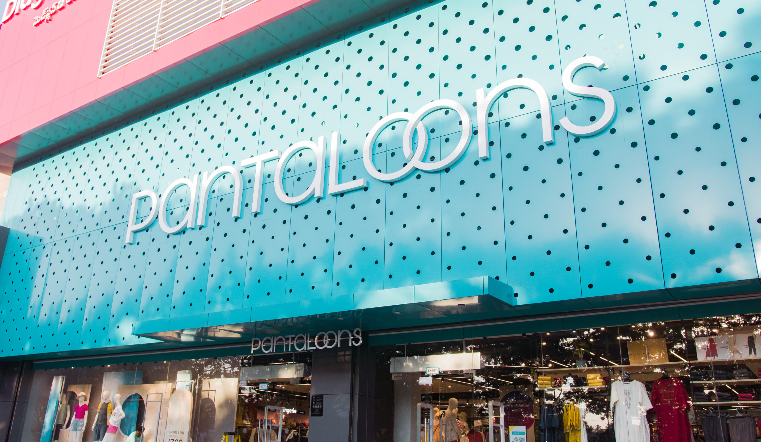 Pantaloons store front at Bandlaguda showcasing brand signage and grand opening banner.